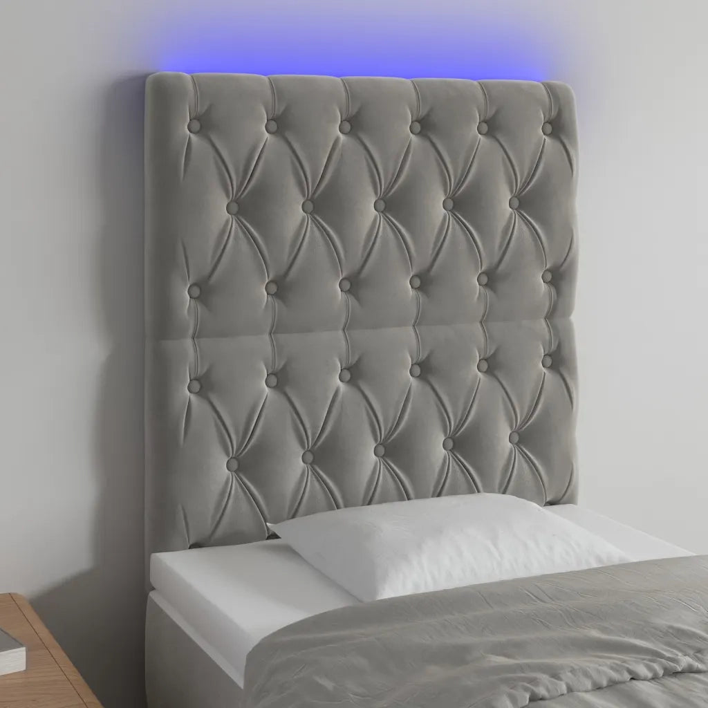 Testiera a LED-Testata con LED Grigio Chiaro 80x7x118/128 cm in Velluto