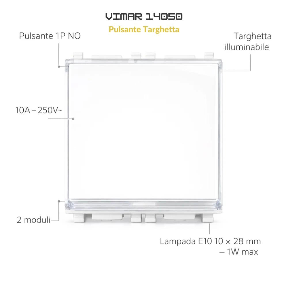 Pulsante targhetta vimar 14050 1p no 10a 250v bianco per impianti elettrici