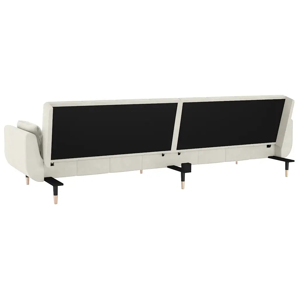 Divano Letto a 2 Posti con 2 Cuscini-Sofa Letto 2 Posti-Daybed Crema in Velluto 508566