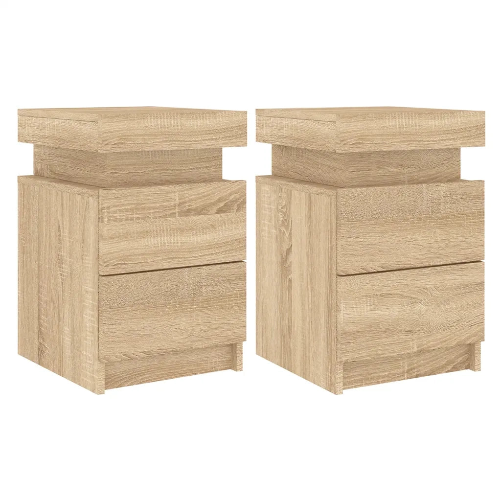 Comodini con Luci LED 2pz Rovere Sonoma 35x39x55 cm 836754