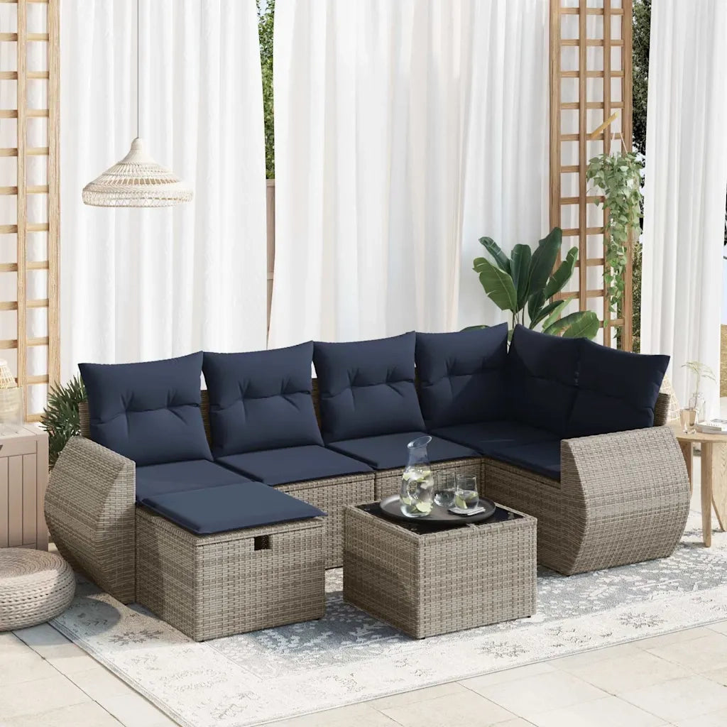 Set Divani da Giardino 7 pz con Cuscini Grigio in Polyrattan 3325597