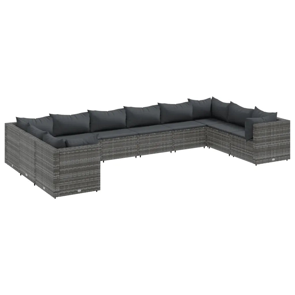 Set Divani da Giardino 10 pz con Cuscini in Polyrattan Grigio 3308282