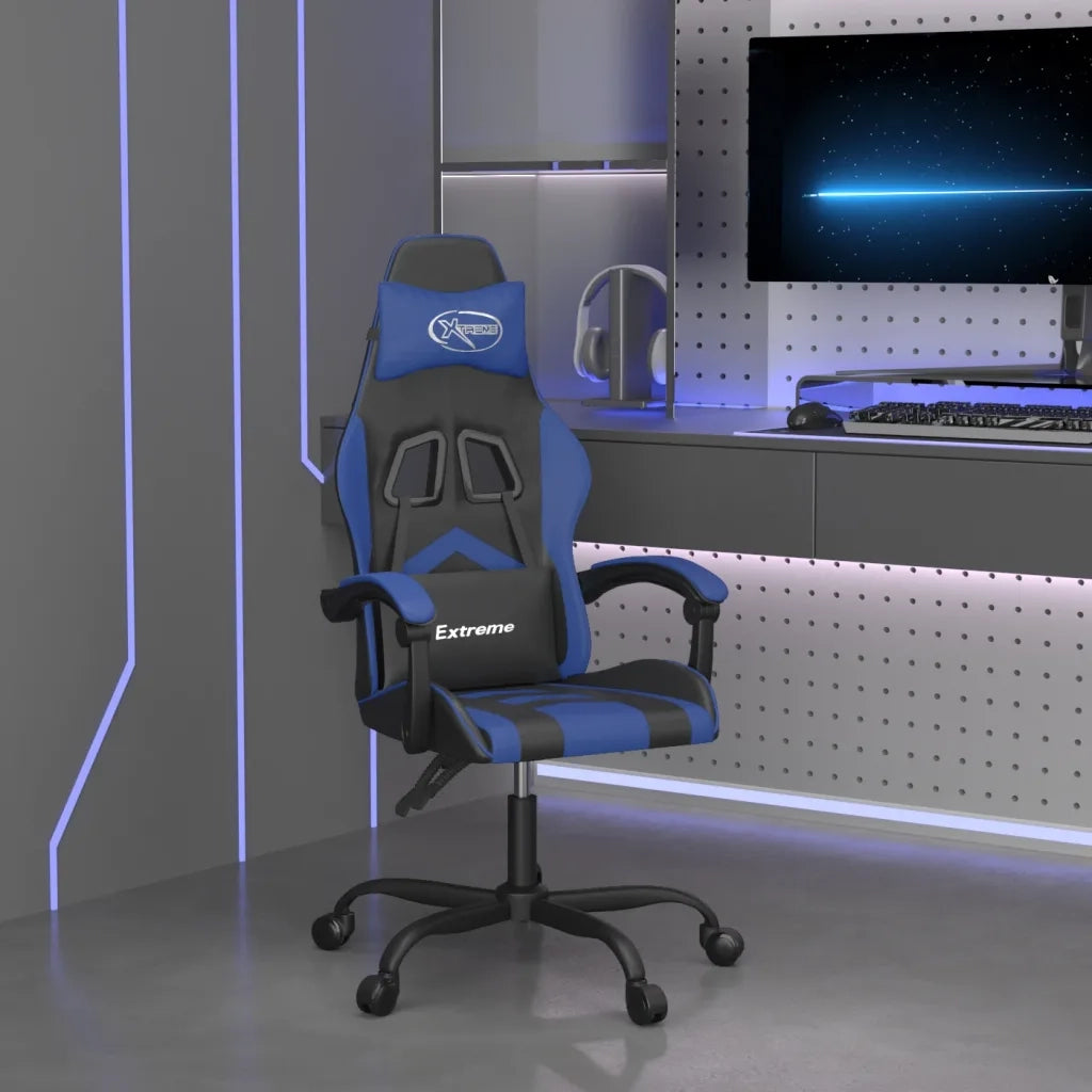 Sedia da Gaming Girevole Nero e Blu in Similpelle 349591