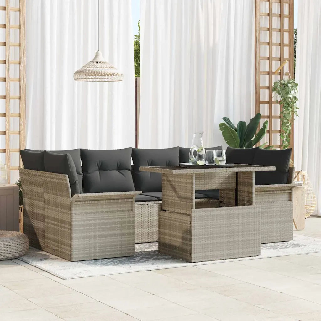 Set Divano da Giardino 7 pcs Grigio chiaro Poly Rattan