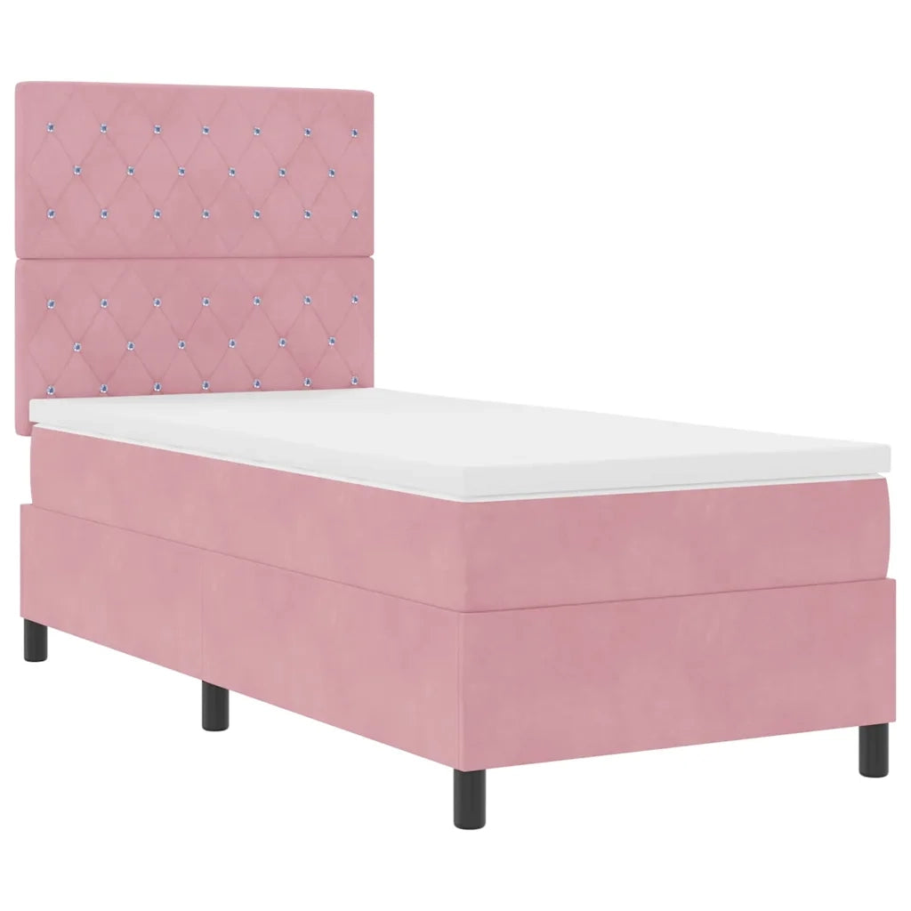 Letto a Sorgente LED con materasso Rosa 100 x 200 cm Velluto 3343231