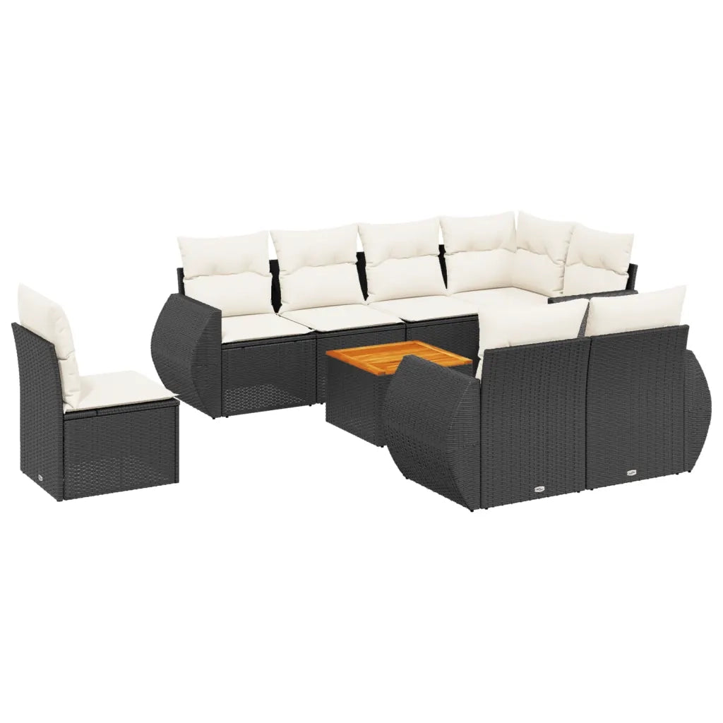 Set Divani da Giardino 9 pz con Cuscini Nero in Polyrattan 3225097