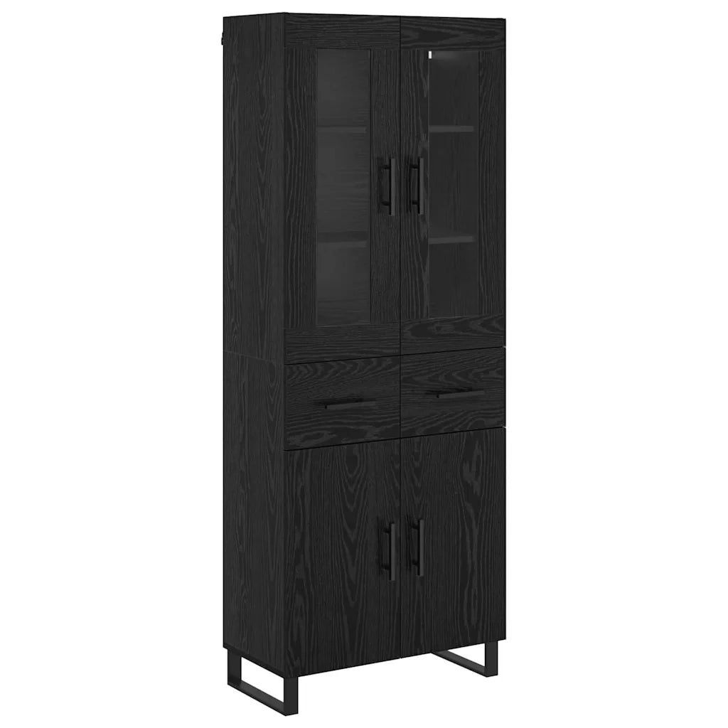 Credenza 2 pcs Rovere Nero Legno Stratificato e Vetro 3416089