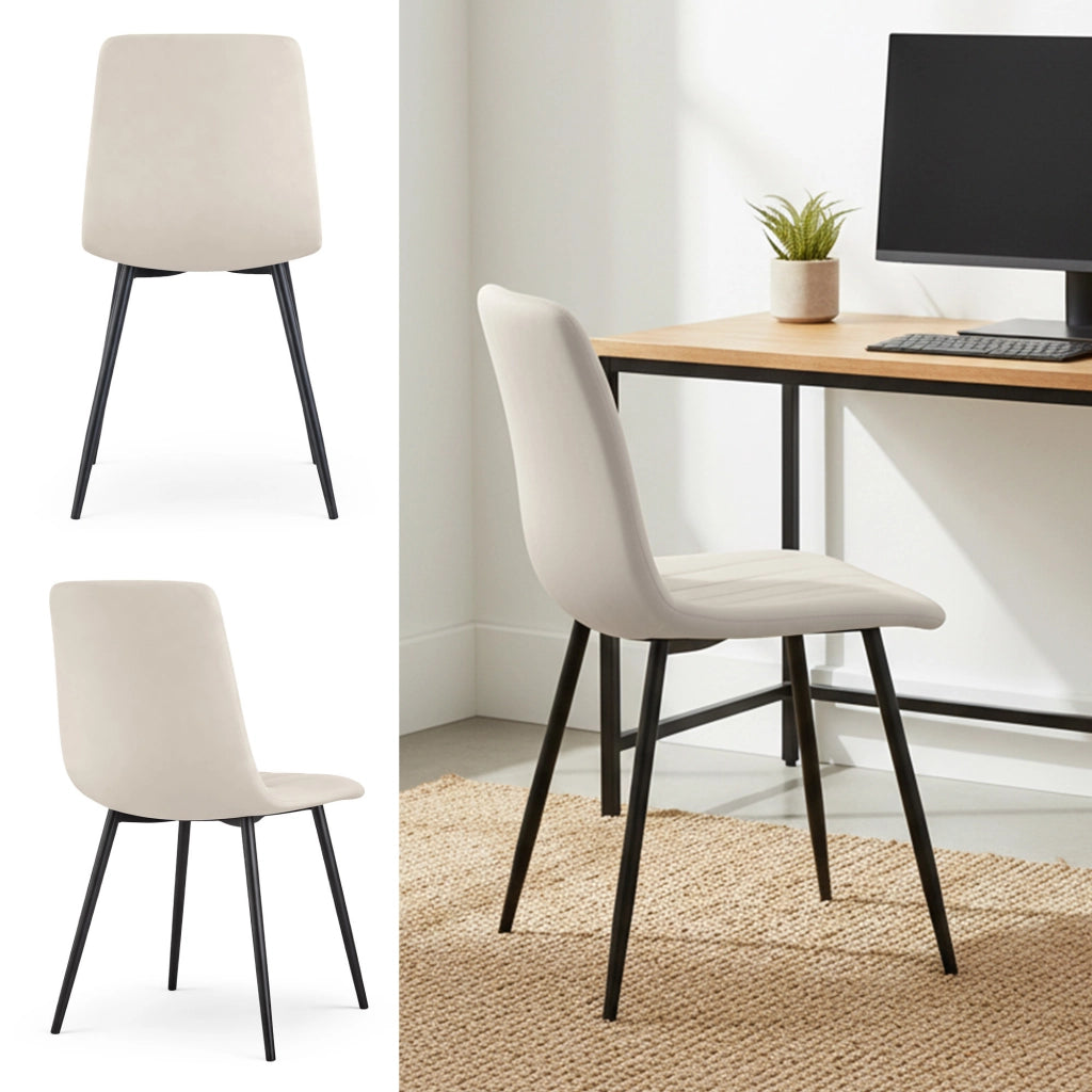 Sedia in velluto trapuntata LIVO Beige gambe nere