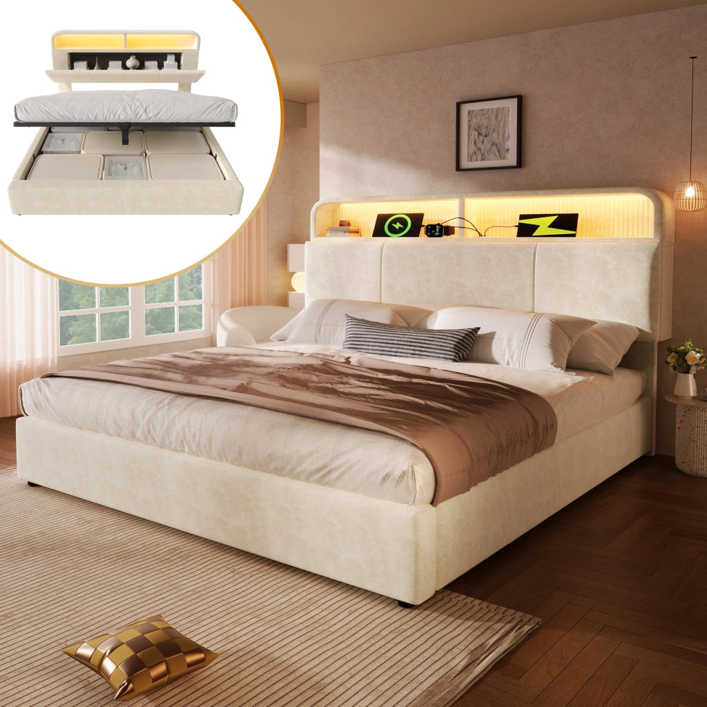 letto imbottito velluto beige 140x200 cm