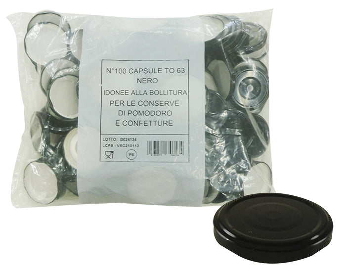 CONFEZIONE DA 100 TAPPI CAPSULA PER CONFETTURA E PASSATE DA 63 MM