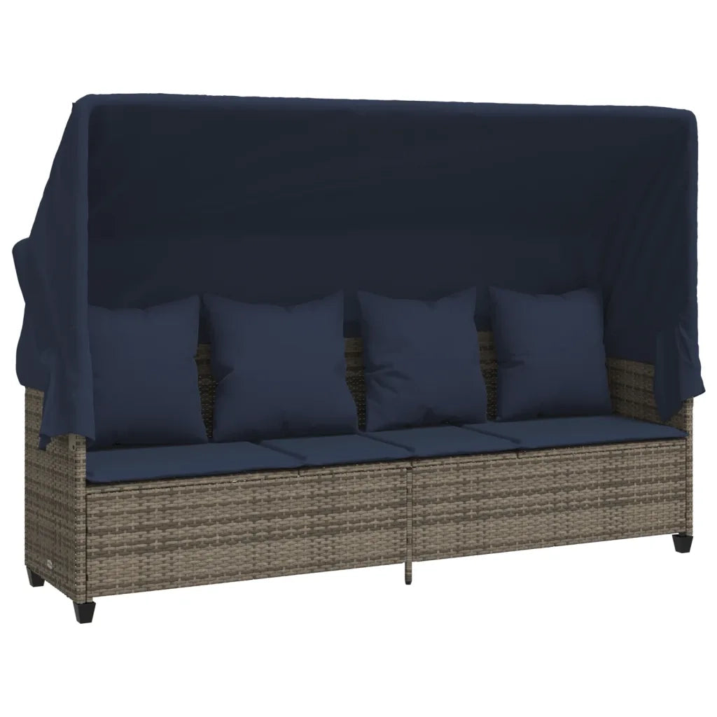 Lettino Prendisole con Baldacchino e Cuscini Grigio Polyrattan 368360