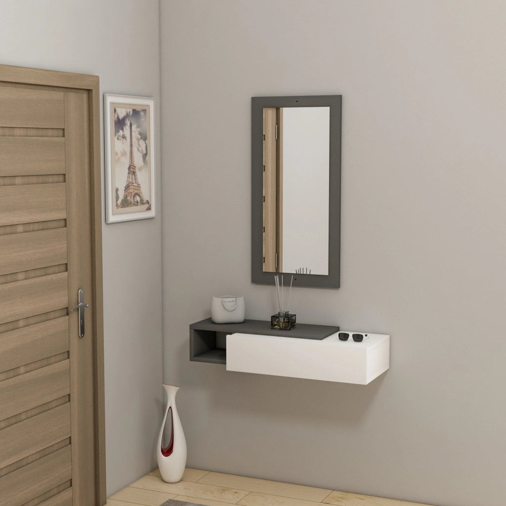 Ingria, Mobile da Ingresso Specchio Incluso, 82x30x16h cm Bianco