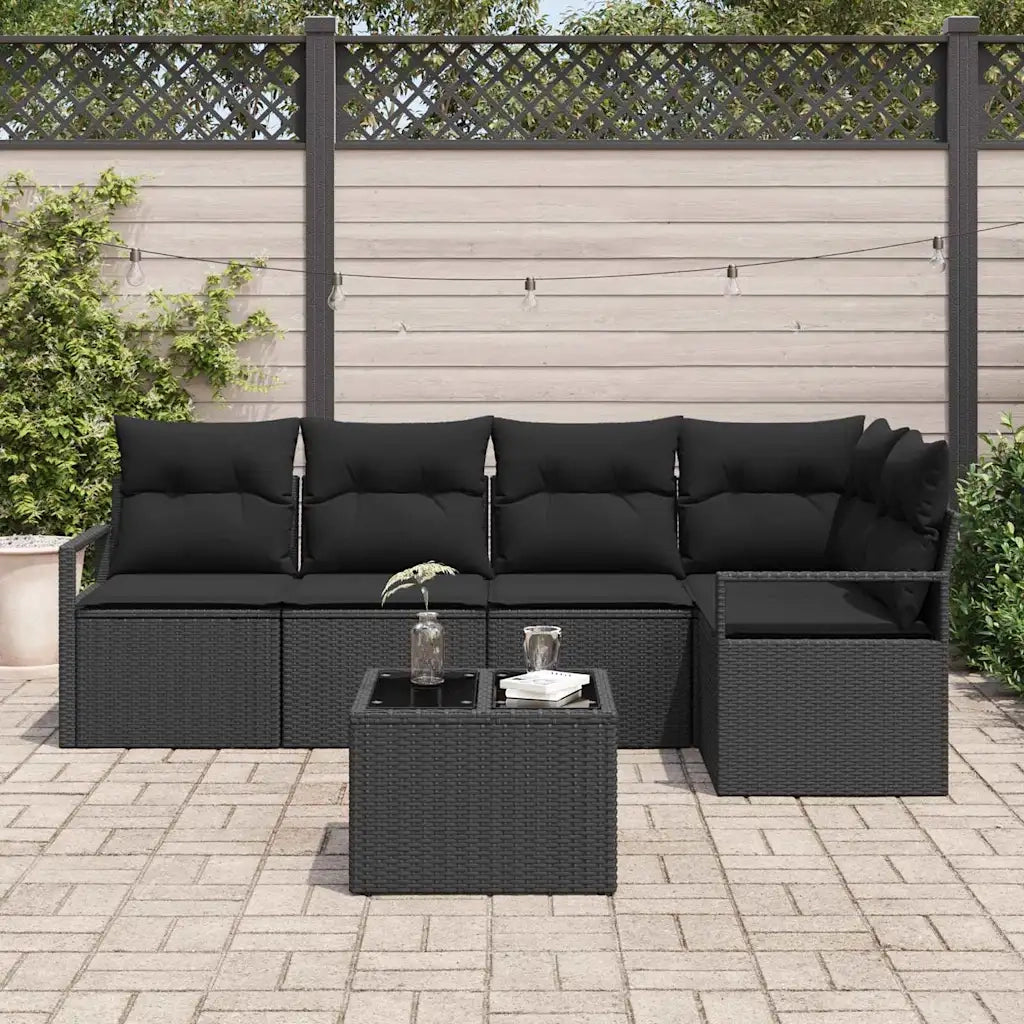 Set di divani con cuscino 6 pcs Nero polyrattan