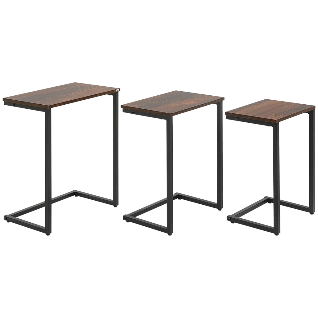 TAVOLINI SATTO SET DA 3 PEZZI C-FORM 45/40/34 cm LEGNO MARRONE E ACCIAIO NERO