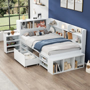 LETTO Multifunzione 90x200 cm Bianco con cassetti e libreria