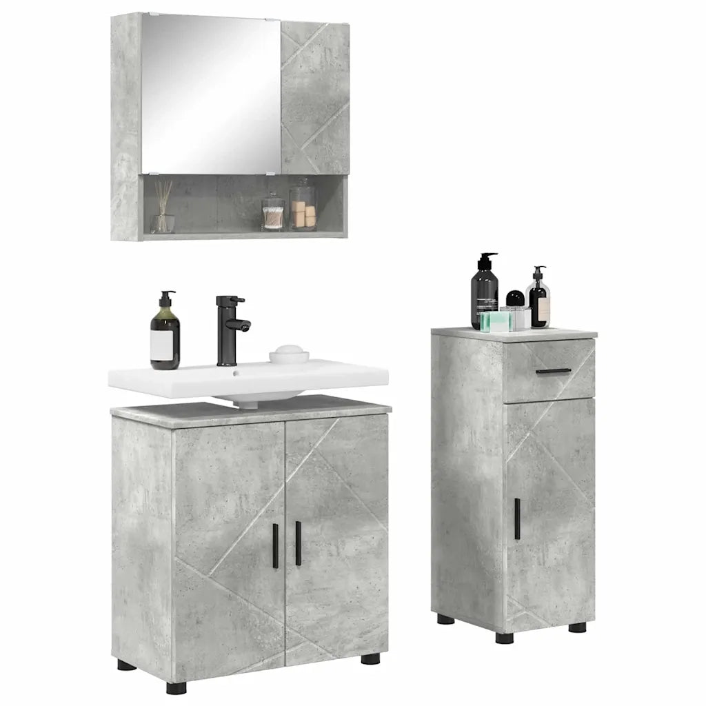Set di mobili per il bagno con cassetto 3 pcs Grigio cemento