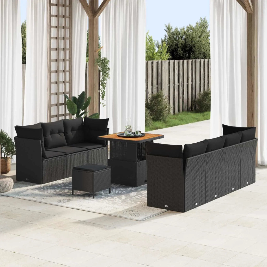Set Divano da Giardino con cuscino 10 pcs Nero 3363394