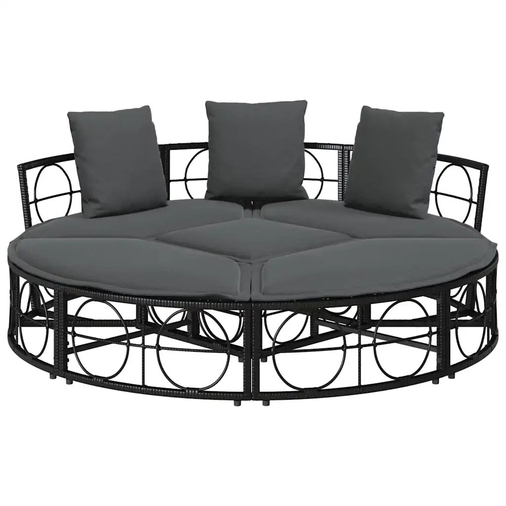Lettino Prendisole | Sdraio da giardino | Lettino da sole Esterno senza Tetto Nero in Polyrattan