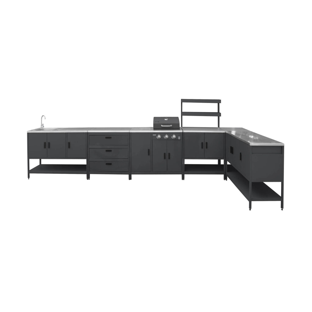 Modulo cucina da esterno con barbecue a gas a 3 bruciatori, 5 moduli,