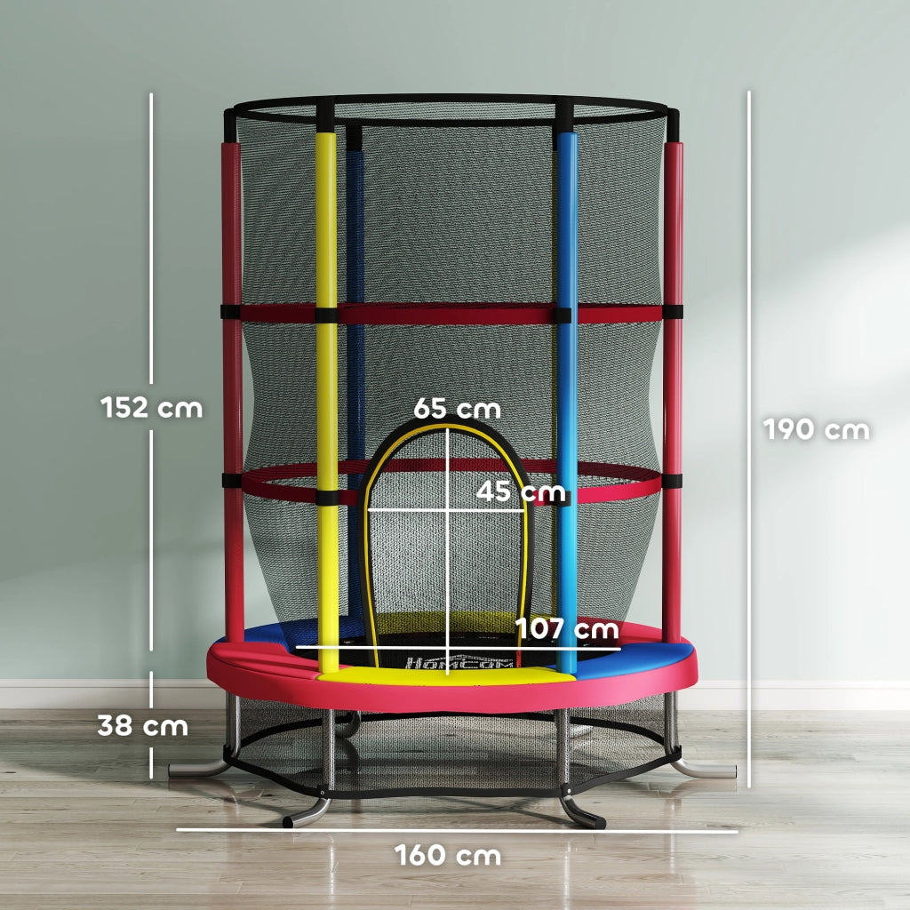 Trampolino per Bambini 3-6 Anni Ø160x190 cm con Rete di Sicurezza Senza Molle Multicolore