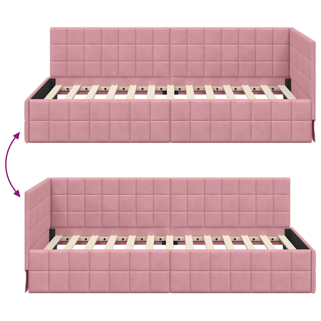 Cornice del letto ad angolo Rosa 100 cm x 200 cm Velluto 42016401