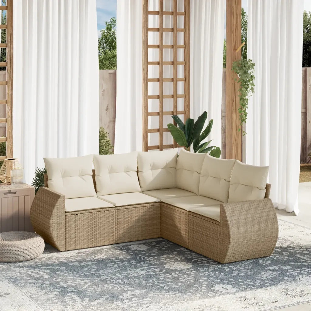 Set Divano da Giardino 5 pz con Cuscini Beige in Polyrattan 3221347