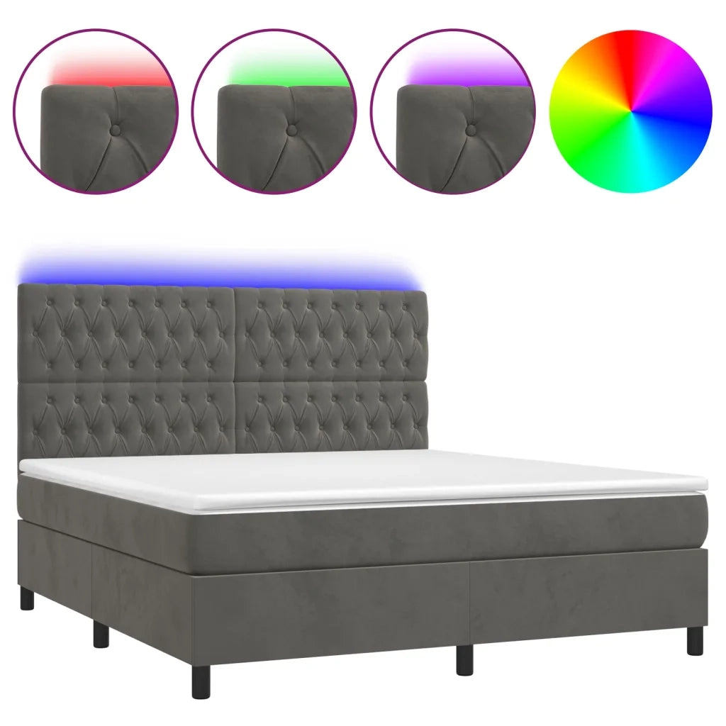 Letto a Molle con Materasso e LED Grigio Scuro 160x200 cm 3136312