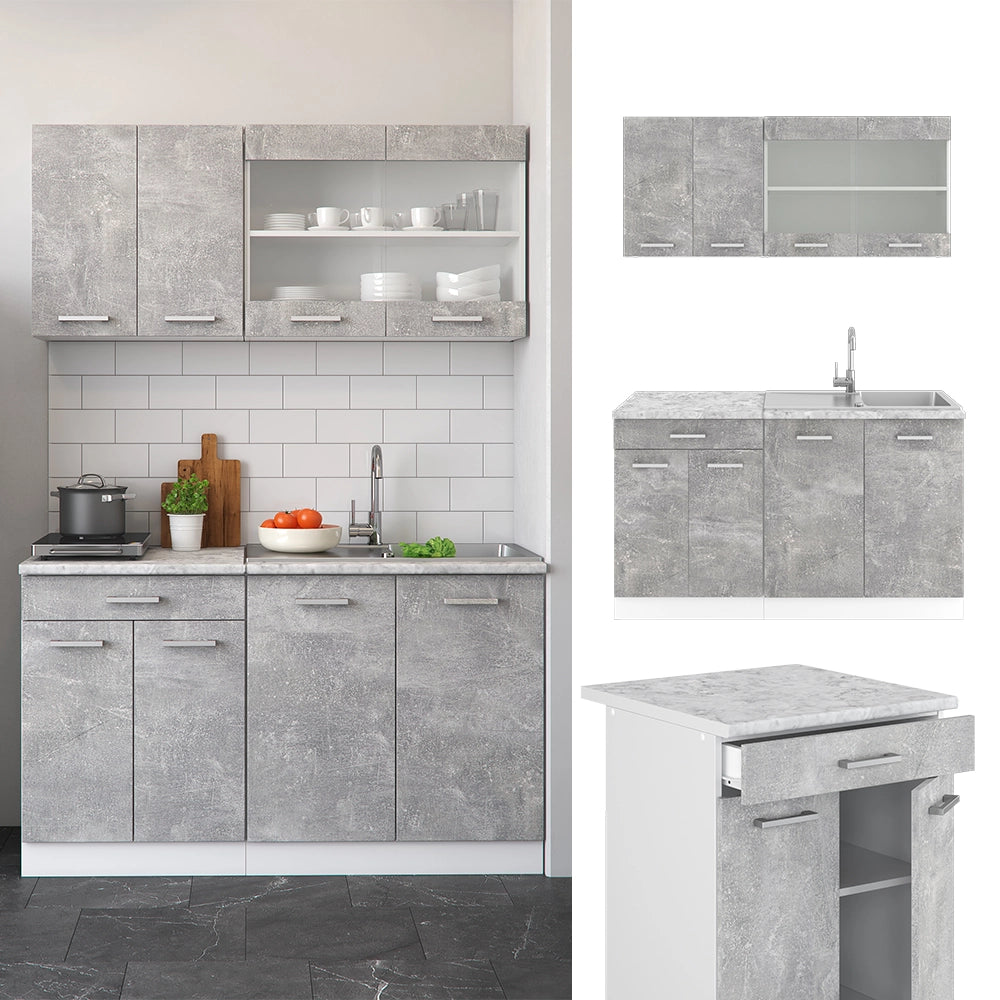 Vicco Cucina monoblocco Calcestruzzo 140 cm , PL Marmo