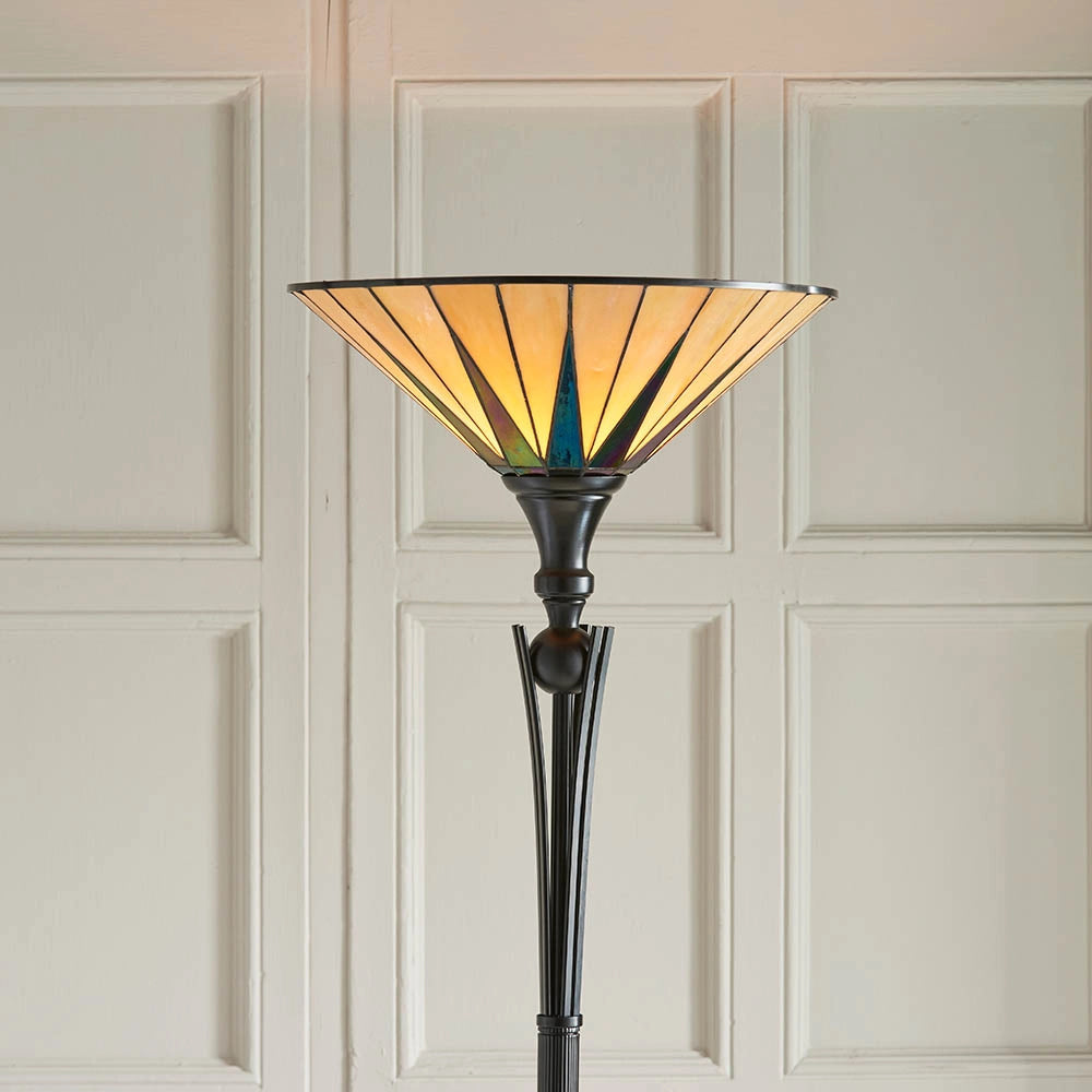 Lampada da terra vetrata Tiffany Dark Star nera E27 60W