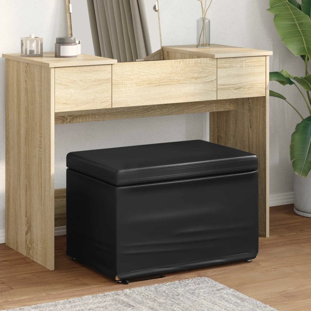 Pouf Nero Pelle Sintetica e Legno Ingegnerizzato 876771