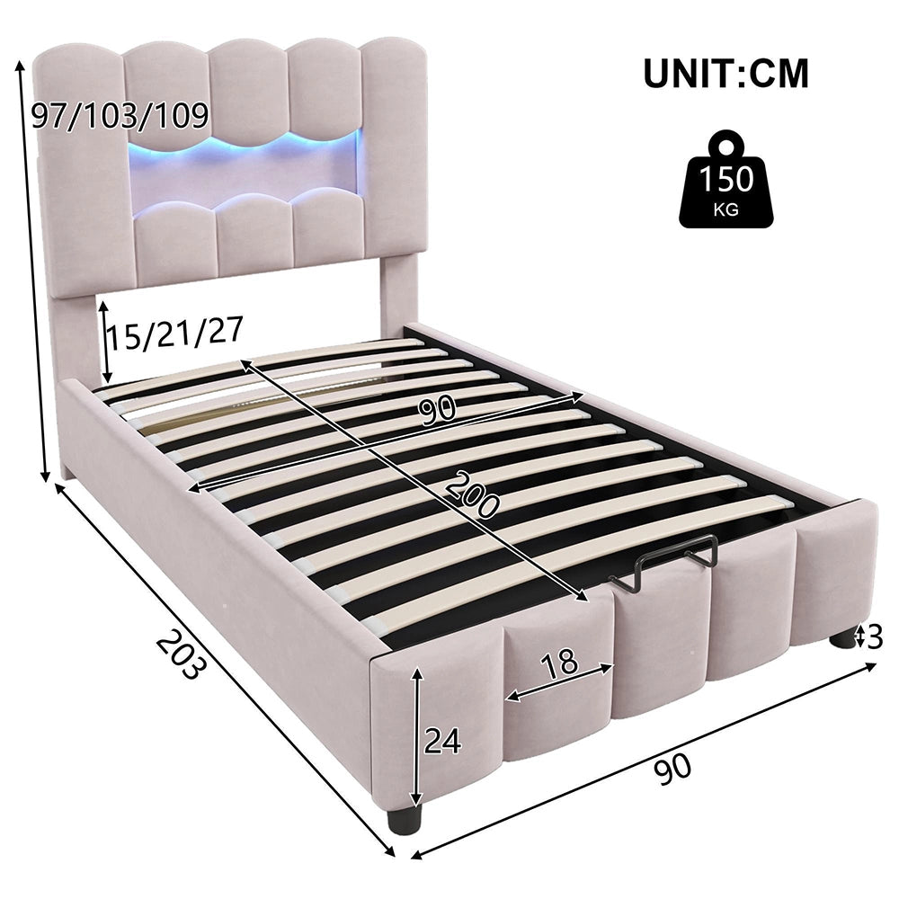 Letto 90x200cm?- Xylo - idraulico LED velluto rosa