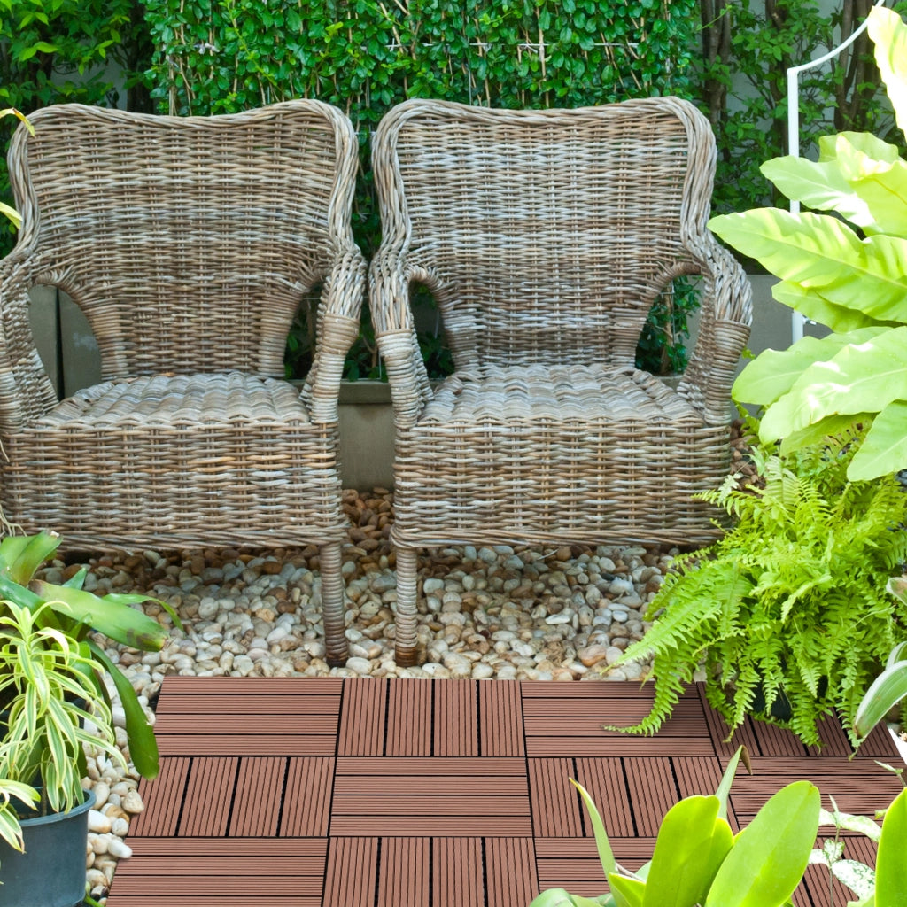 Easycomfort Set 11 Piastrelle per Esterni ad Incastro Antiscivolo in HDPE Riciclato, 30x30x2.2 cm, Marrone