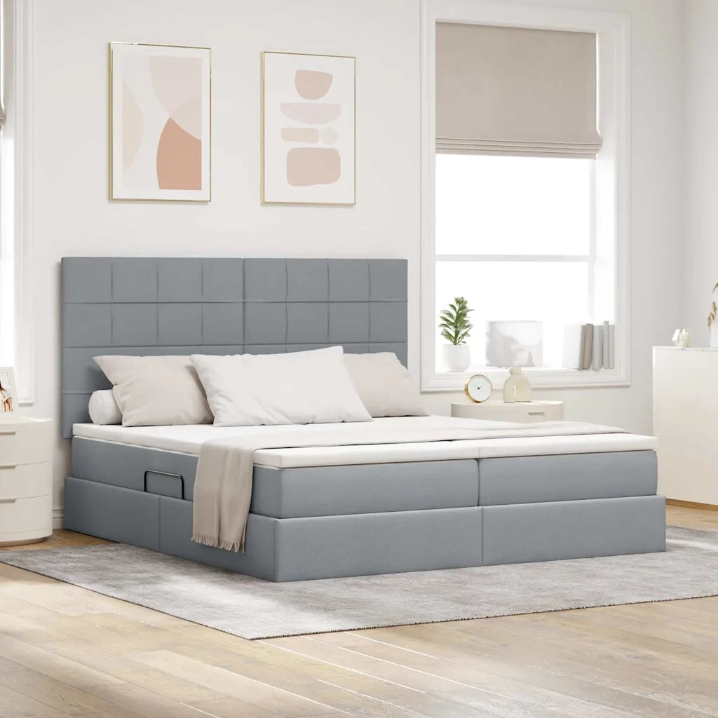 Letto con testiera Grigio chiaro 200 x 200 cm Tessuto