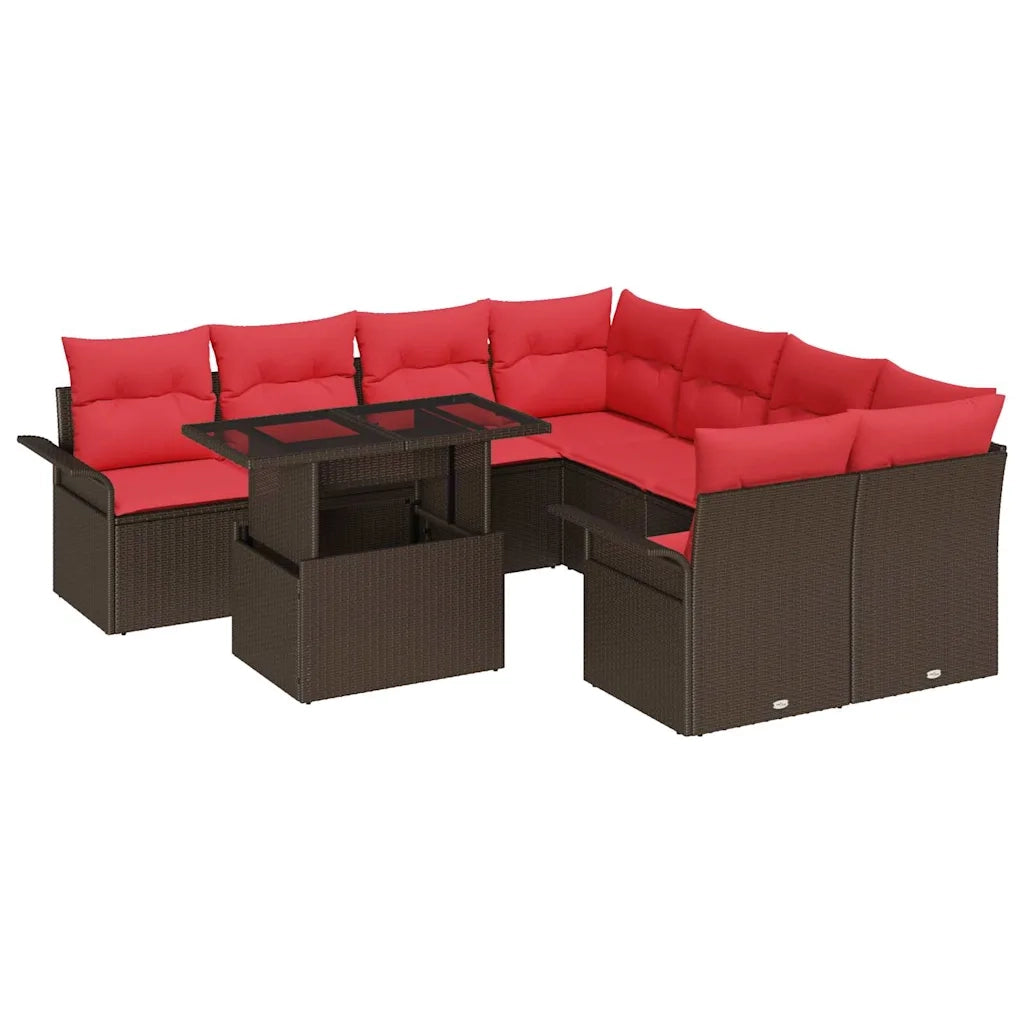 Set Divano da Giardino con cuscino 9 pcs Marrone Poly Rattan 3348260