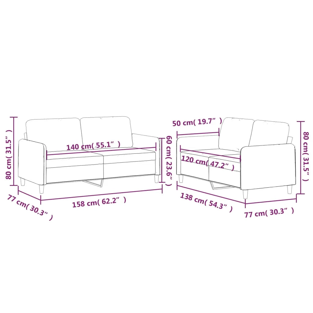 Set di Divani 2 pz con Cuscini Tortora in Tessuto