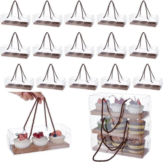 Set di contenitori trasparenti per cupcakes da 20 pezzi, 22,5 x 7,8 cm, accessori per panetteria, opzioni per la madre, il compleanno e la confezione di dolci, insetti pieghevoli