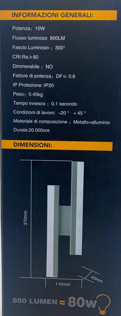 Applique Lampada da parete per muro a LED 10W moderna doppia Luce per interno
