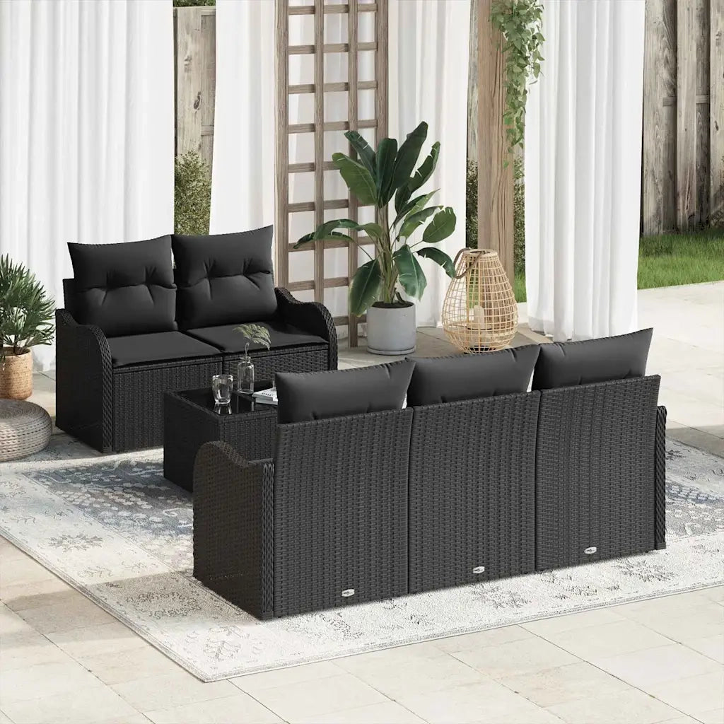 Set Divano da Giardino 6 pcs Nero Polyrattan, Acciaio e Vetro 3354252