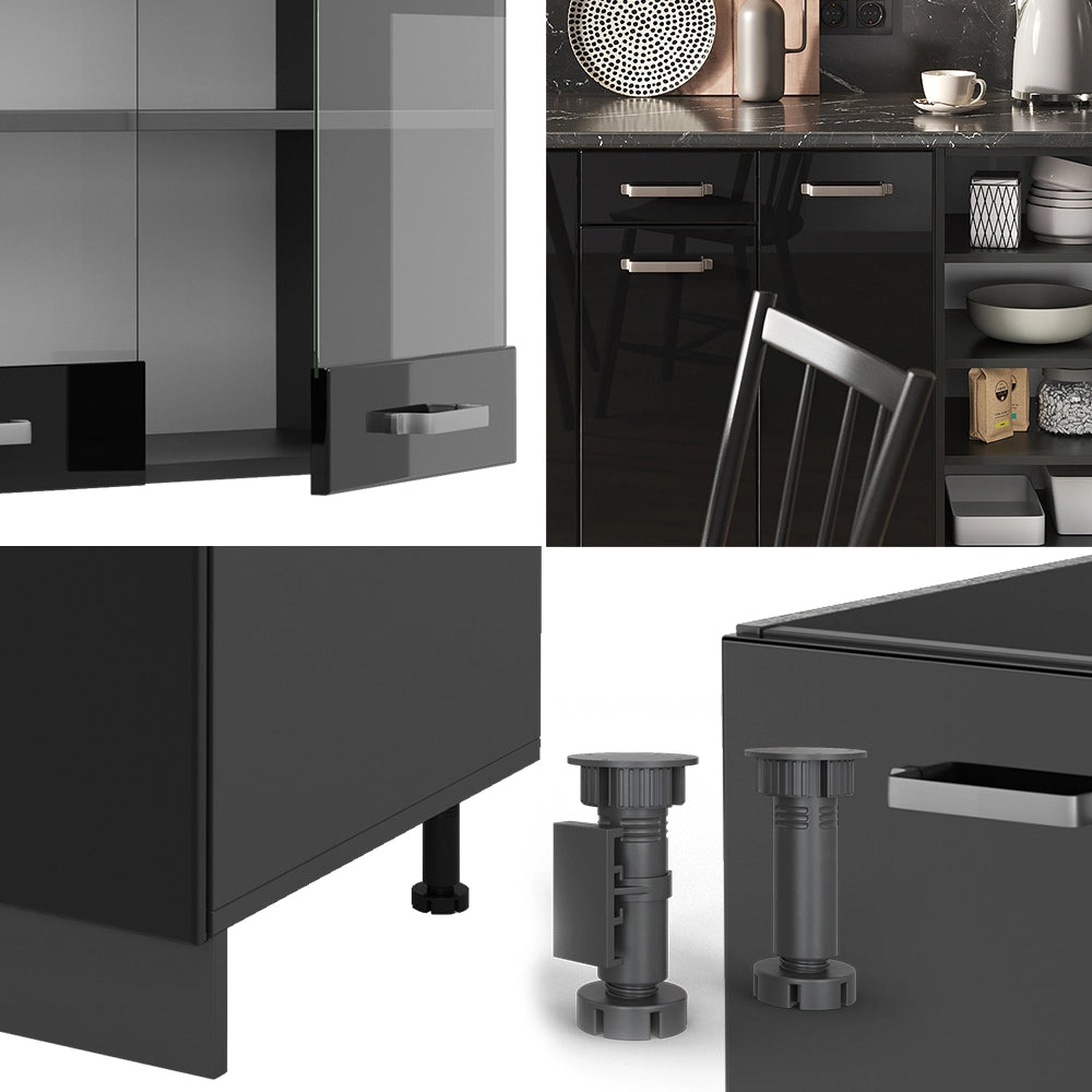 Cucina componibile R-Line Nero lucido/Antracite 240 cm, PL Antracite Vicco