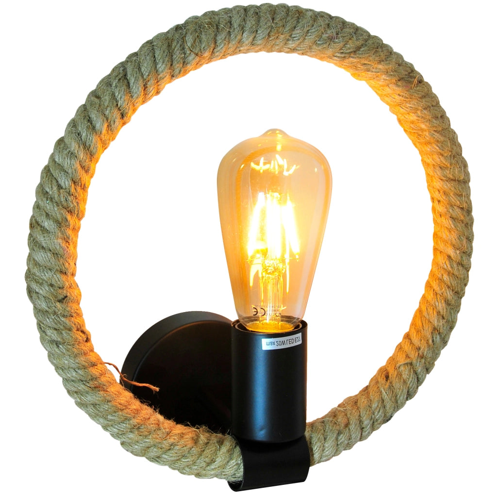 Applique Polux Rope Arthur E27 nero corda sisal loft