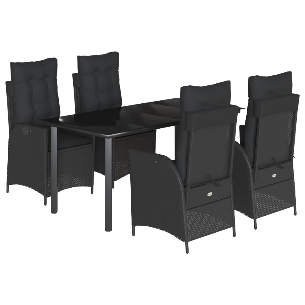 Set da Pranzo da Giardino 5 pz Nero con Cuscini in Polyrattan 3213188