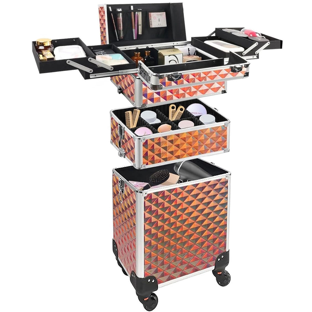 Trolley Professionale 3in1 Makeup Estetista Beauty Case con Ruote Staccabili 4 scomparti