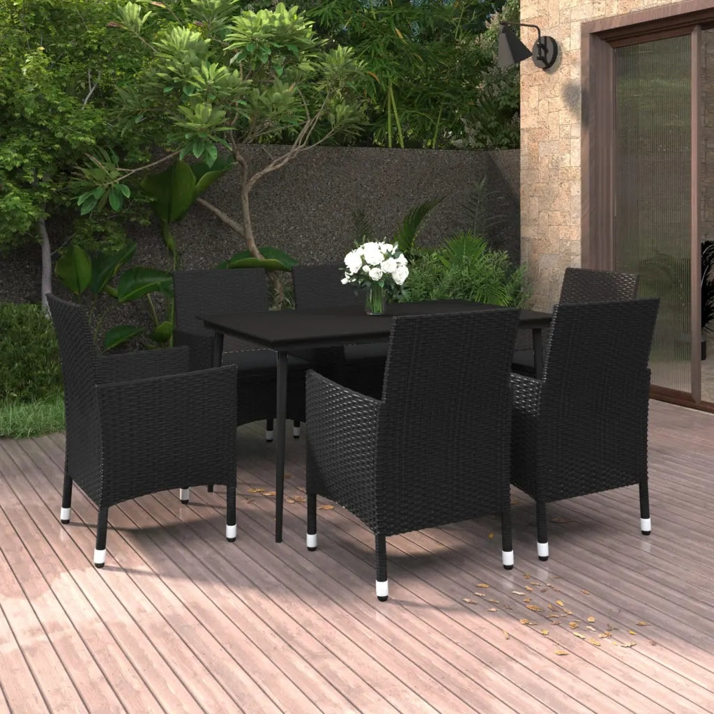 Set da Pranzo per Giardino 7 pz con Cuscini Polyrattan e Vetro 3099736