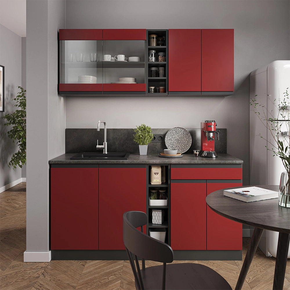 Vicco Cucina completa Rosso/antracite 160 cm , PL Rovere