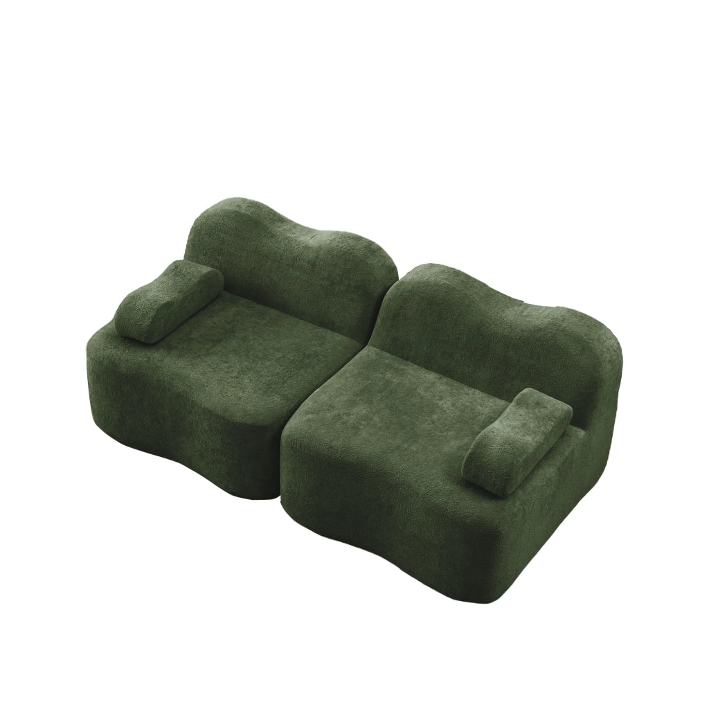 Divano Modulare 2 Posti Boneless ¨C MINIMAL ¨C Tessuto Verde, Cuscini Morbidi, Braccioli Mobili