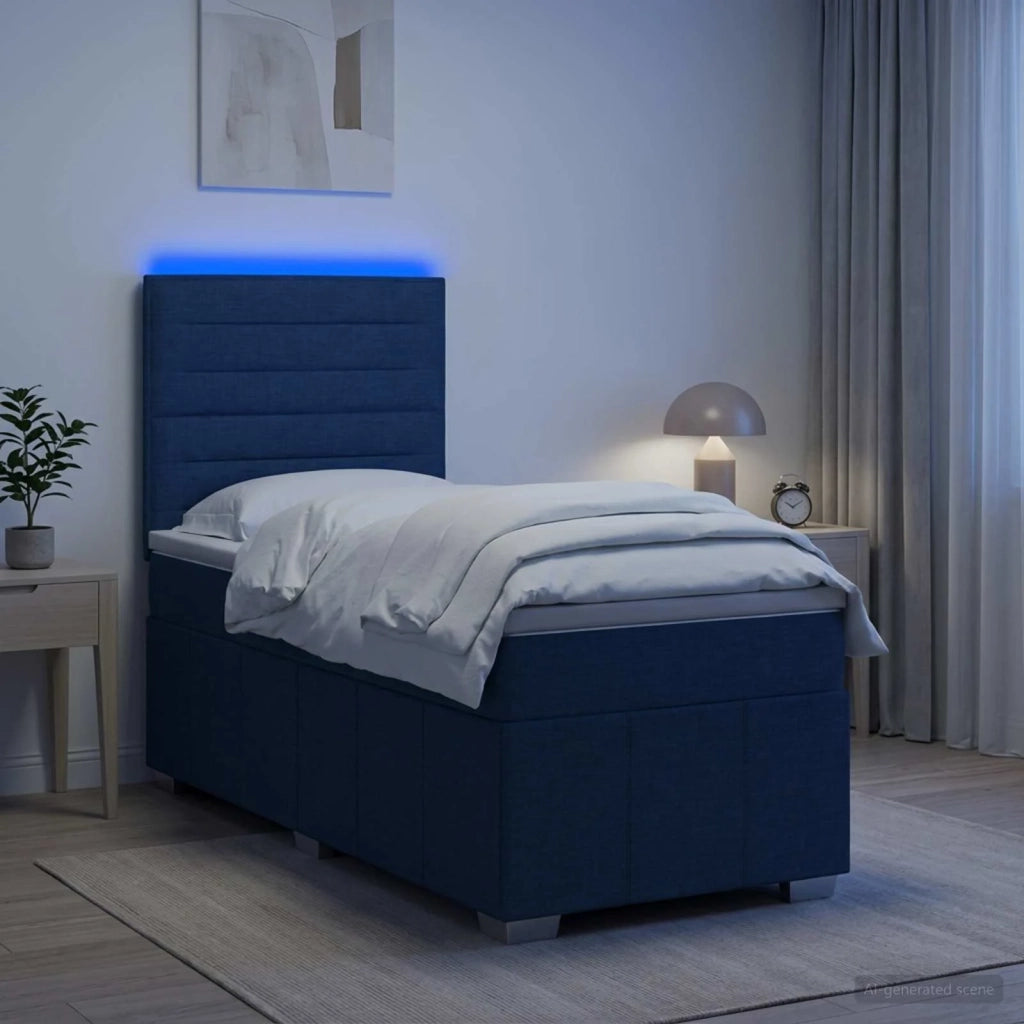 Letto Box Spring LED con Materasso Blu 90 x 200 cm Tessuto 3455513