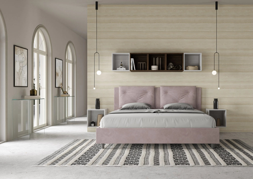 BS COM Letto matrimoniale king size con rete imbottito 190x210 microfibra glicine