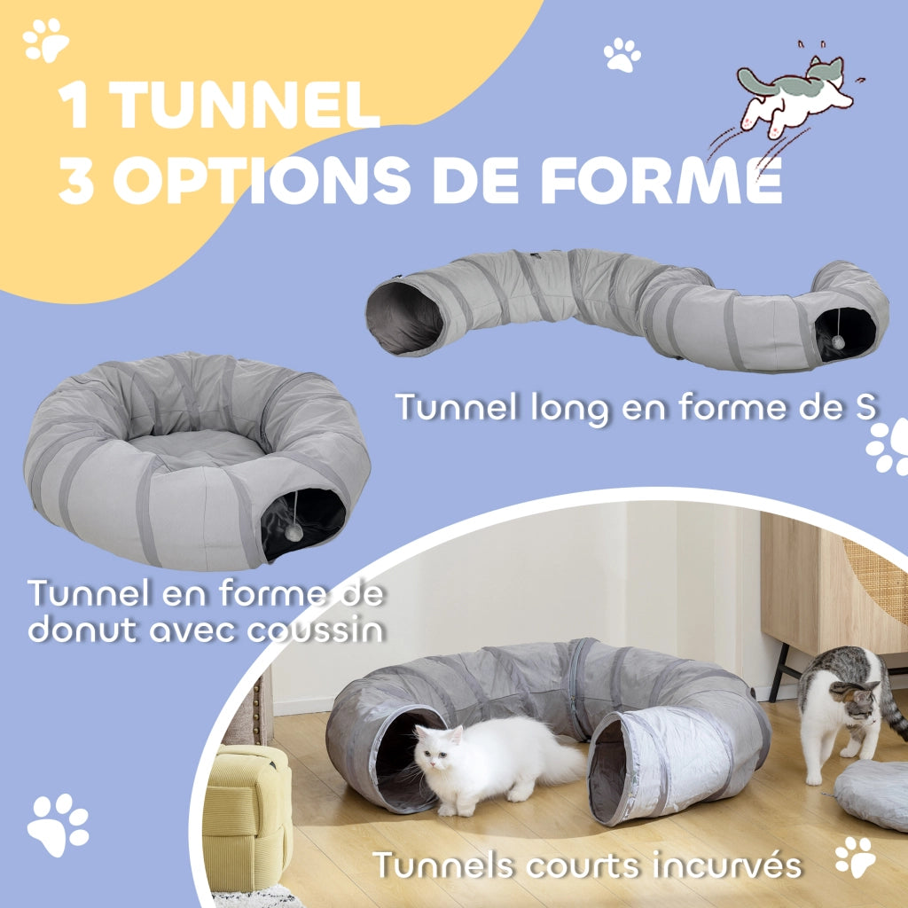 Tunnel per gatti con letto e cuscino ¨C Minimal ¨C grigio ?90x27cm