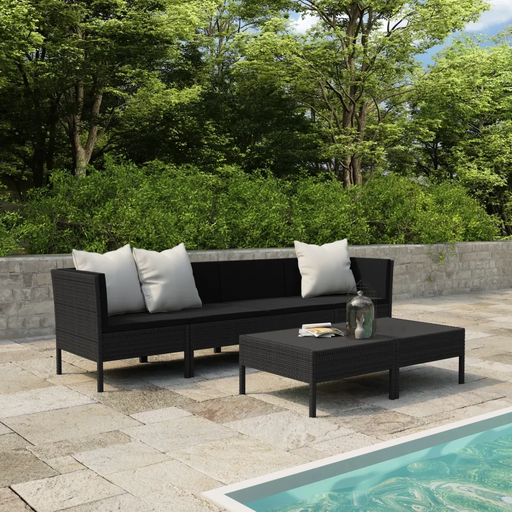 Set Divani da Giardino 6 pz con Cuscini in Polyrattan Nero 3056983