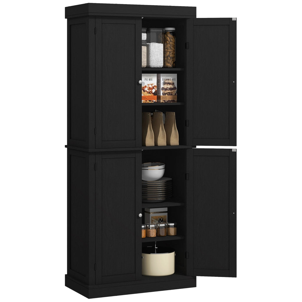 Armadio Cucina con 6 Ripiani Regolabili e 4 Ante in Legno ¨C Minimal ¨C 76x40.5x184 cm, Nero